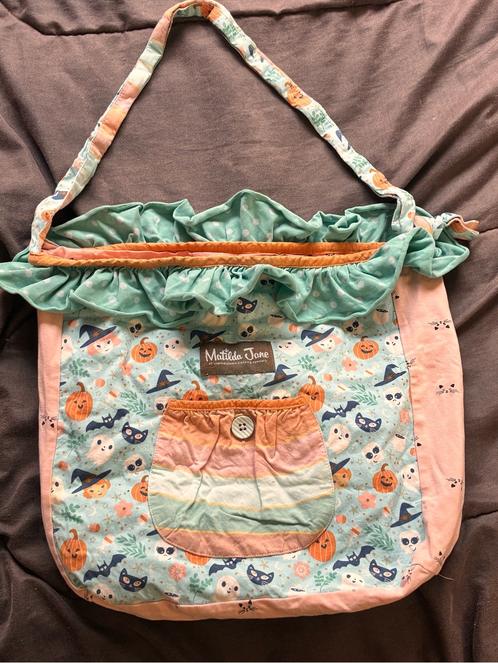Matilda Jane Mint and Peach Halloween Ruffle Tote